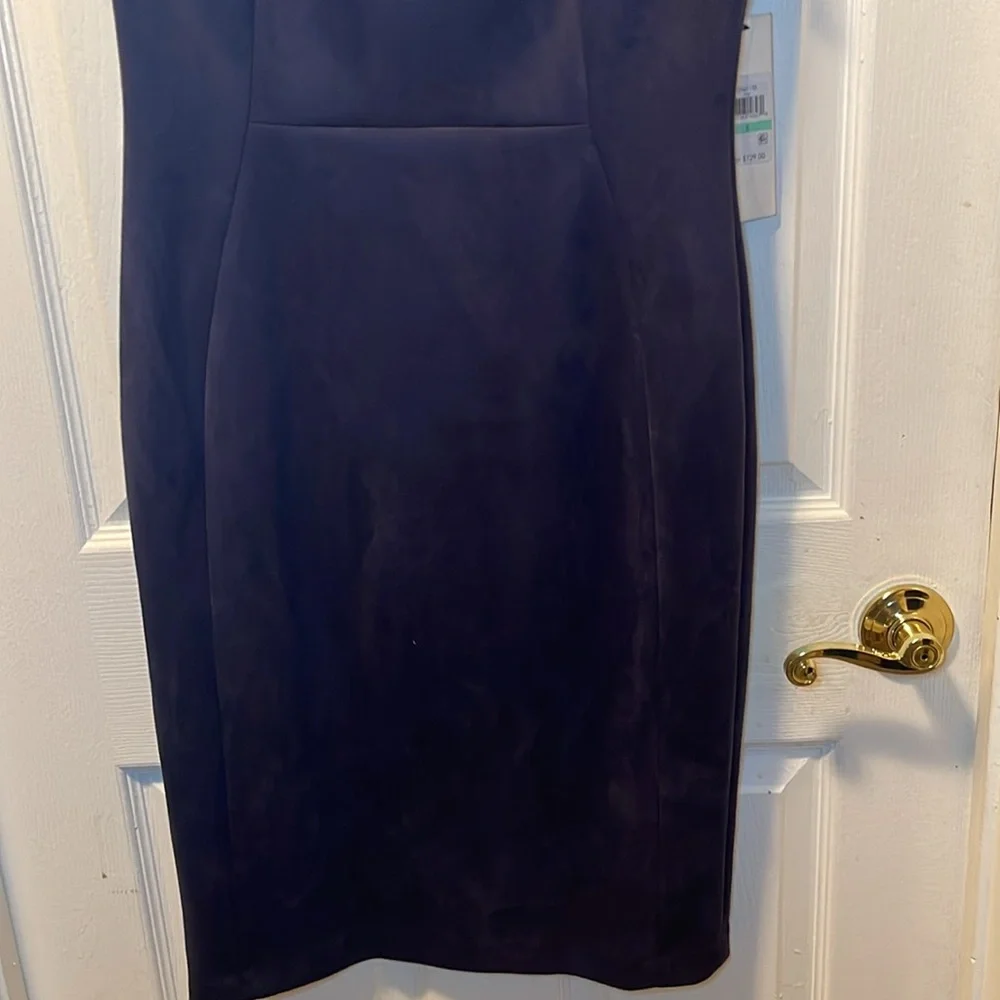 Calvin Klein women’s tulip sleeved suede navy above the knee sheath dress size 8 - Picture 7 of 11